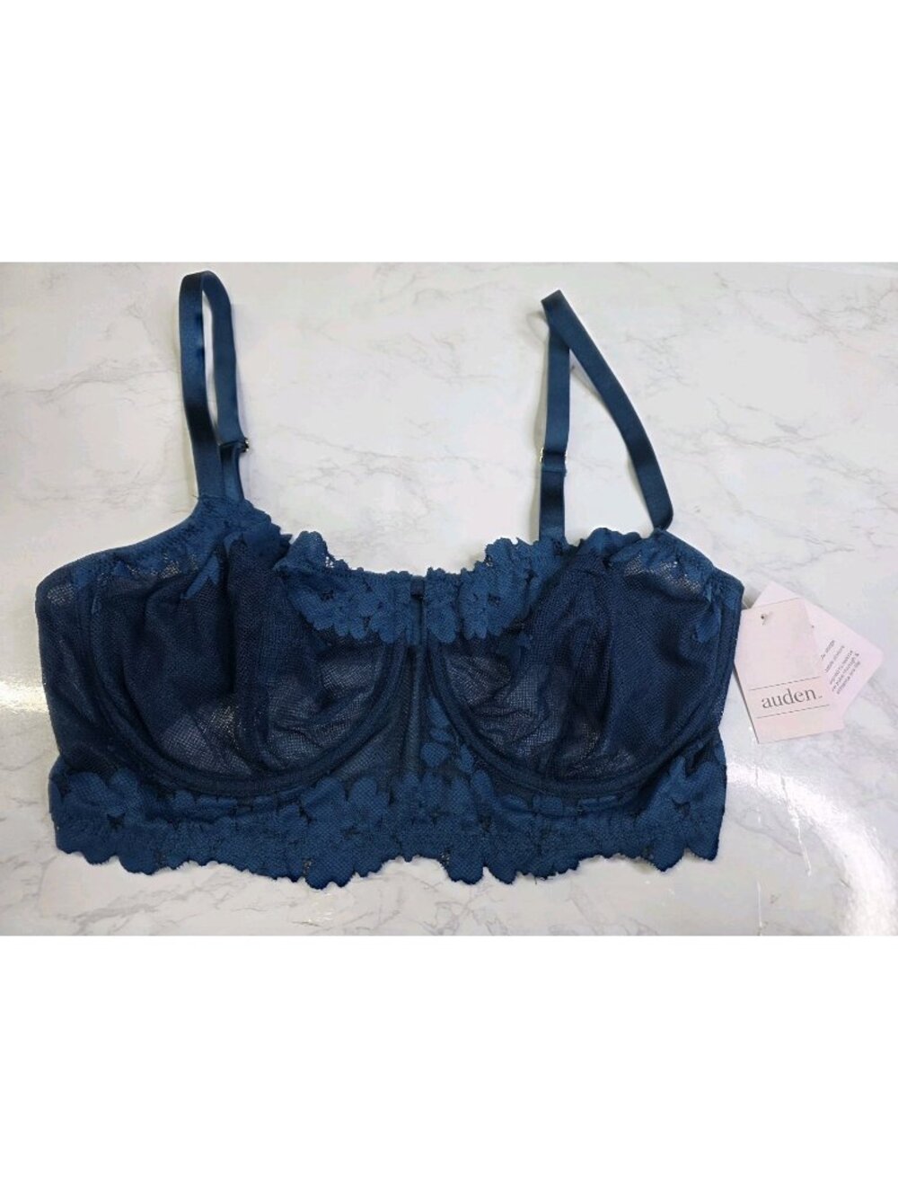 Auden Lined Lace Longline Balconette Bra Blue 36D Underwire NWT. WL350